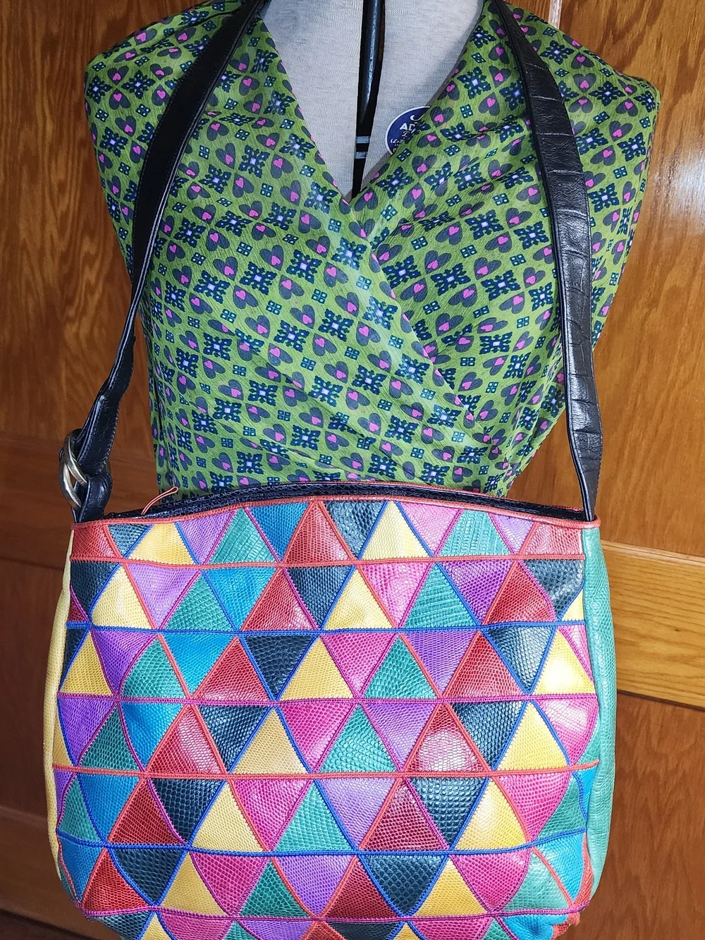 Sharif Multicolor Geometric Triangle Leather Shoulder Bag